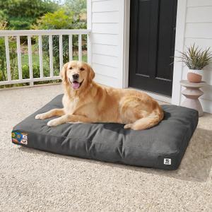 42 Inch Indestructible Canvas Outdoor Durable Dog Bed for Extra Large Dogs, Chew Proof Shredded Chopped Foam Patio Pet Pad for Crate with Waterproof Machine Washable Removable Cover, Dark Grey
