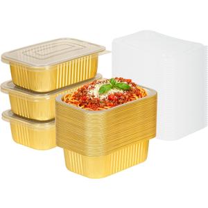 40 Pack 7.2"5"2.2" Gold Aluminum Pans with Lids Heavy Duty, 2 LB Aluminum Foil Pans Disposable Food Containers with Lids, Tin Foil Pans for Baking, Meal Prep, Freezer, Heating and Takeout
