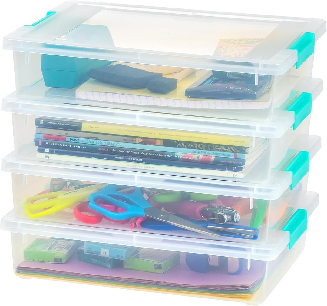 IRIS USA 6 Qt. Plastic Storage Bins Containers with Lids, 4 Pack, Sensory Bin, Craft Storage, Craft Organizers and Storage, Organizing Container for Home, Office and Art Supplies, Stackable, Clear (6 Qt. - 4 Pack)