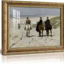 VIYYIEA 13x16 Inch Glass Gold Framed Wall Art, Vintage Beach Horse Riding Coastal Canvas Painting, Impressionist Equestrian Artwork, Home Decor for Living Room Bedroom and Office