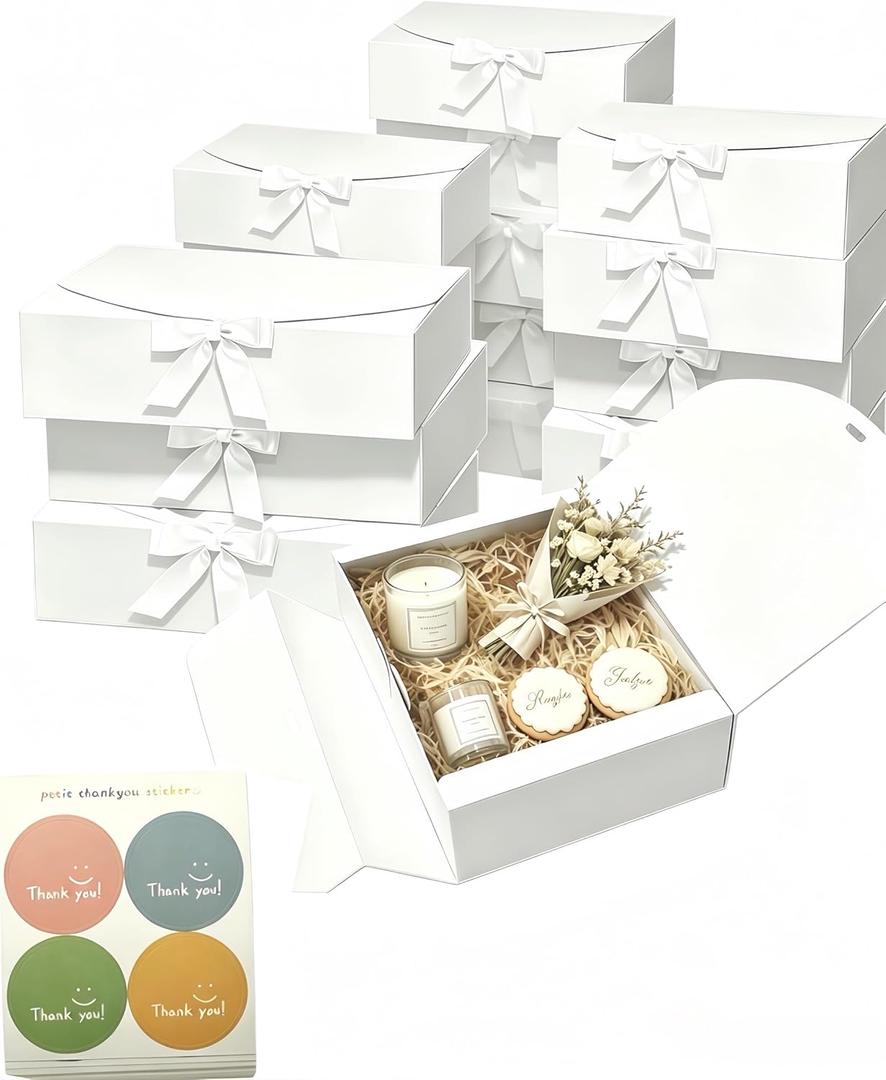 Treelement 10Pcs White Gift Boxes with Lids,10.67.83.1 Inch Bridesmaid Proposal Boxes with Ribbons and Stickers for Wedding Gifting,Birthday,Party FavorsBaby Shower,Return Gifts
