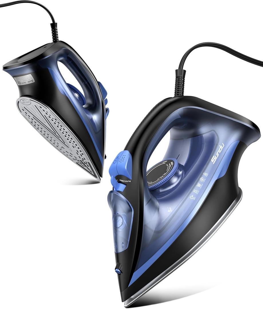 Steam Iron for Clothes with Rapid Heating Ceramic Coated Soleplate,1500W with Precise Thermostat Dial,Self-Cleaning, Auto-Off,11.84oz Water Tank for Home Clothes Ironing Use,blue