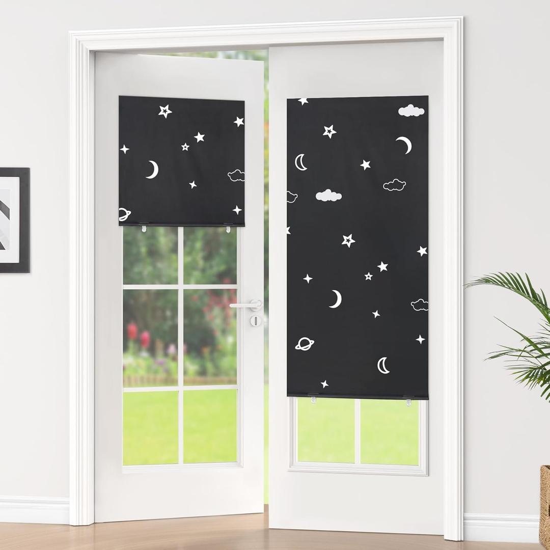 LazBlinds 100% Blackout Door Curtain, No Tools No Drill Cordless Blinds for Windows, Thermal Insulated UV Protection Privacy Window Curtains for French Door Front Door(26''W x 68''H, Stars, 1 Panel)