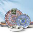 Ceramic Dinnerware 12 Pieces Dinner Set,Plates Pasta Bowls Cereal Bowls Reactive Change Glaze Dish Sets, Modern Stoneware Dishe Bohemian colors (Bohemia)