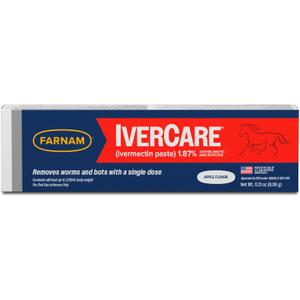 Farnam IverCare (ivermectin Paste) 1.87% for Horses, Anthelmintic and Boticide, 0.21 Ounces, Horse Dewormer, Ivermectin Apple-Flavored Paste, Up to 1,250 lbs