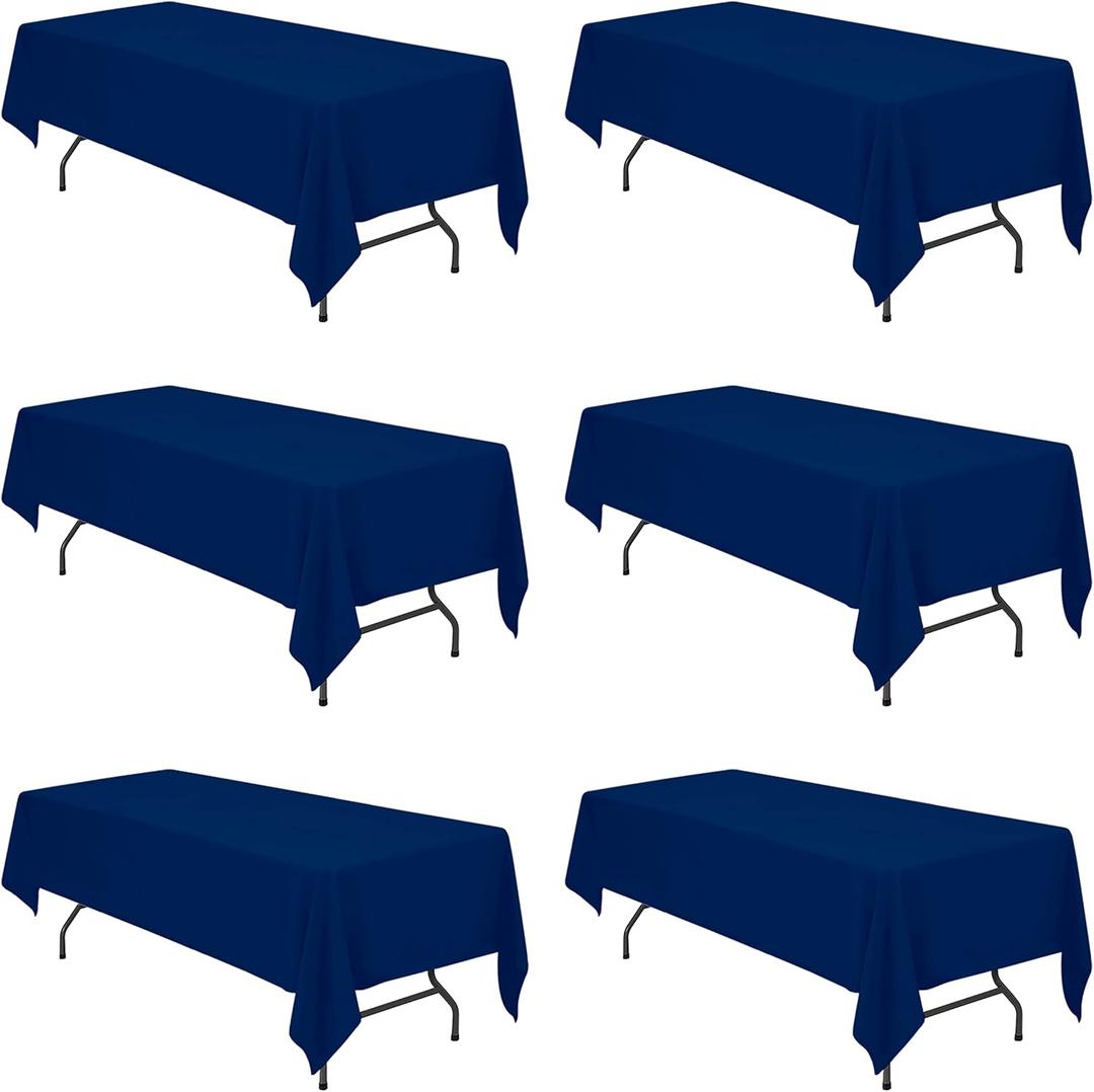 BRILLMAX 6 Pack Navy Blue Tablecloths 60 x 126 Inch for 8ft Rectangle Tables - 150 GSM Polyester Fabric, 15" Standard Drop, Water, Stain & Wrinkle Resistant Cloth Cover for Wedding Dining Buffet