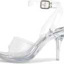 NBUUNBU Clear Heels For Women Transparent Strappy Platform Sandals Ankle Strap High kitten Heel Sexy Slingback Stiletto Comfortable Dress Shoes Open Toe Slip On Mules Pump, Size 6.5 
