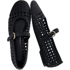 CUSHIONAIRE Windsor Woven Womens Flats with Adjustable Strap – Comfortable Mary Jane Ballet Flats for Women, 9W