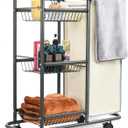 Rolling Laundry Cart with Wheels: Heavy Duty Laundry Basket with Wheels - 3-Tier Cleaning Cart Between Washer and Dryer Storage with 1 Bag for Clothes, Laundry Room, Bathroom, Bedroom