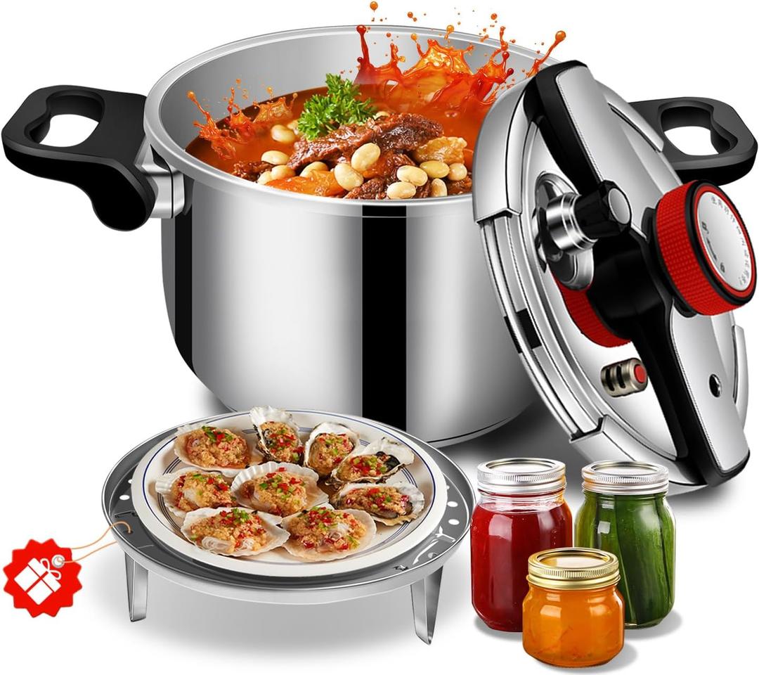 Stainless Steel Pressure Cooker 12 quart Commercial Stove Top Pressure Cooker for canning, Compatible with Gas & Induction, Fast Cooking for large 12+ quart, stainless steel
