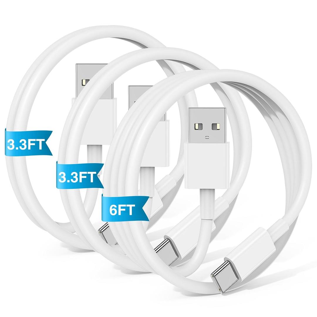 Car Carplay Cable for iPhone 17 16 15 Pro Plus Pro Max Air3-Pack [3.3FT+3.3FT+6FT] USB A to USB C Cable for iPhone 17 16 15for iPad Pro/Air/Minifor Galaxy S25 S24for MacBook Pro/Air and More (White)
