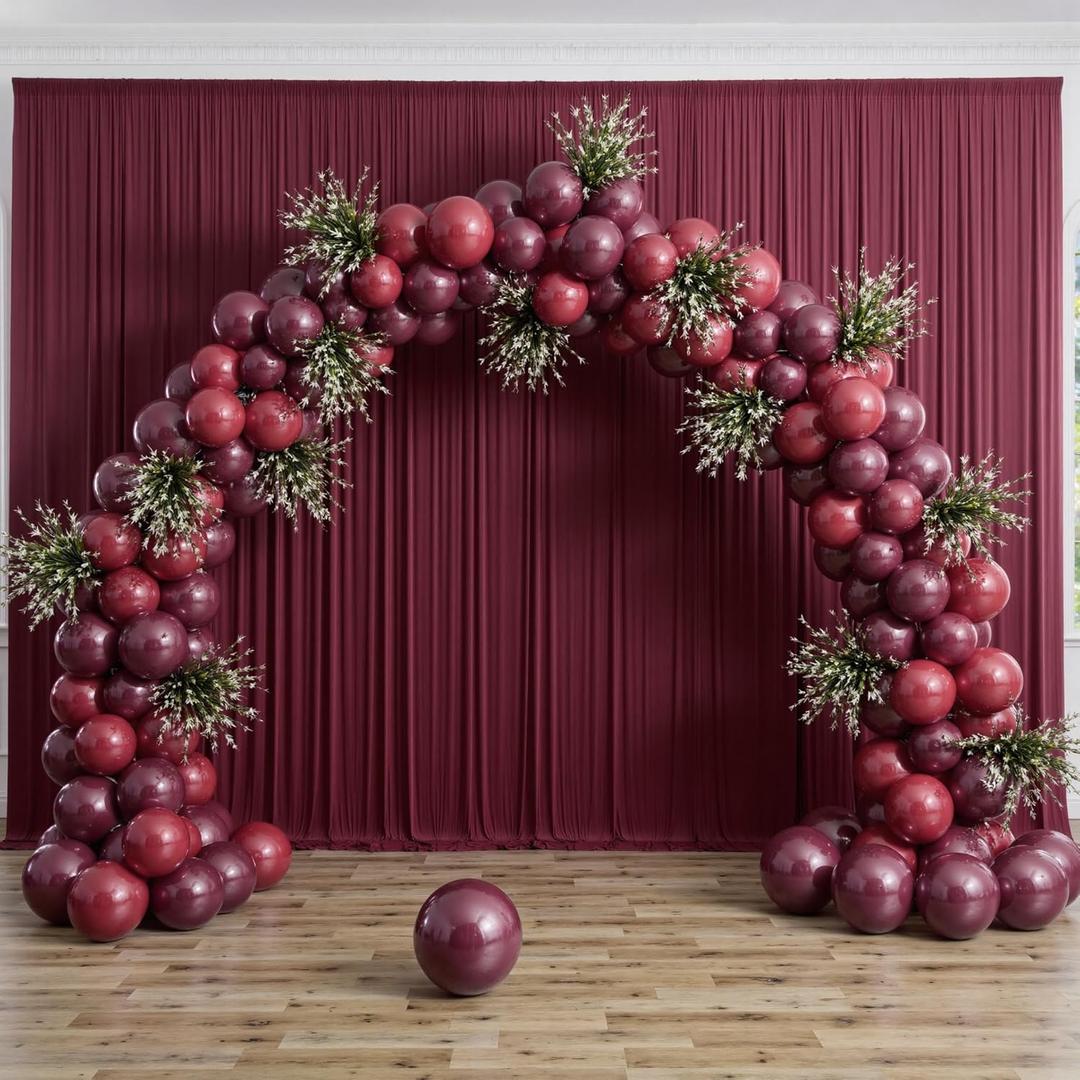10 ft x 10 ft Wrinkle Free Maroon Backdrop Curtain for Parties, Polyester Burgundy Photo Backdrop Drapes 2 Panels 5x10ft for Baby Shower Wedding Birthday Party Engagement Ceremony Decoration