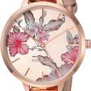 Nine West Women's Floral Dial Smooth Strap Watch (Pink/Rose Gold)
