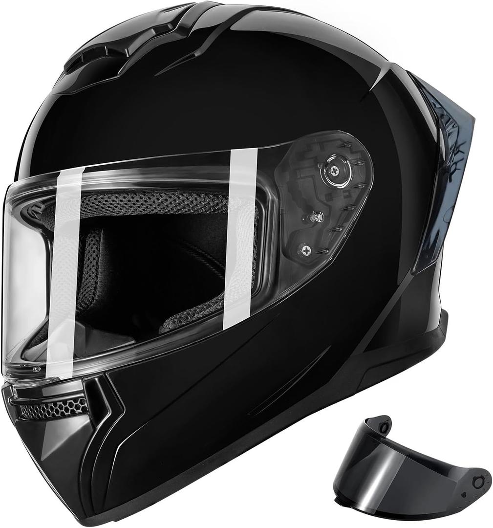 Motorcycle Helmets Full Face for Adults Motorcycle Helmet Men & Women - DOT Approved with 2 Removable Visors (1 Clear + 1 Tinted), Suitable for Powersports, Bike & Motocross Rides (Black), Small 