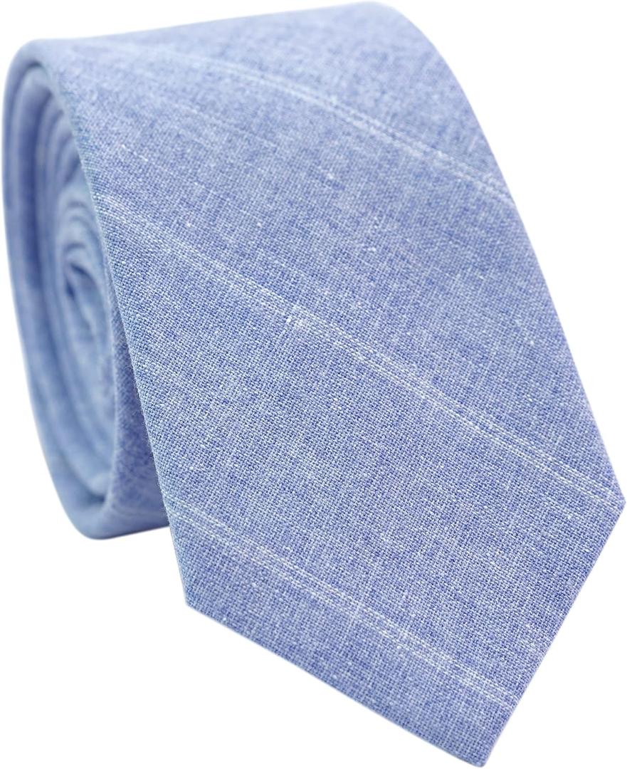 BELLUNO 2.5 inch Skinny Ties for Men, Solid Cotton Linen Neckties