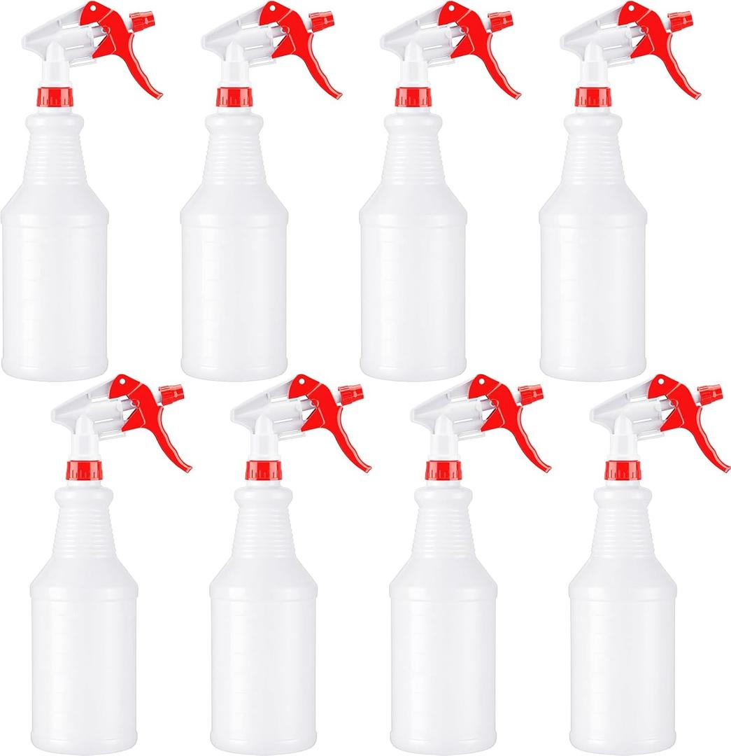 8 Pack 32 oz Plastic Spray Bottles Adjustable Empty Spray Bottles Leakproof Large Industrial Sprayer Reusable HDPE Heavy Duty Container for Cleaning Gardening Planting BBQ Household