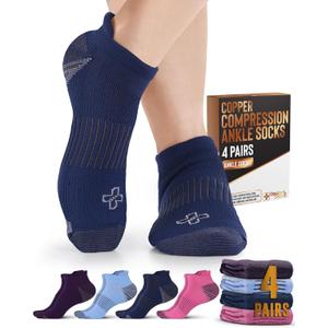 Doctor's Select Copper Ankle Compression Socks for Women and Men - 4 Pairs | Athletic Running Plantar Fasciitis Socks (Medium, Navy/Light Blue/Purple/Pink - 4 Pairs)