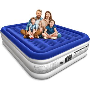 Queen Air Mattress with Built in Pump Luxurious Comfort 16" Raised Inflatable Mattress Queen Airbed Blow Up Mattress for Home Guests 80"*60"*16" Air Bed 3 Mins Fast Inflate/Deflate 660 lbs Max (16" Blue & White)
