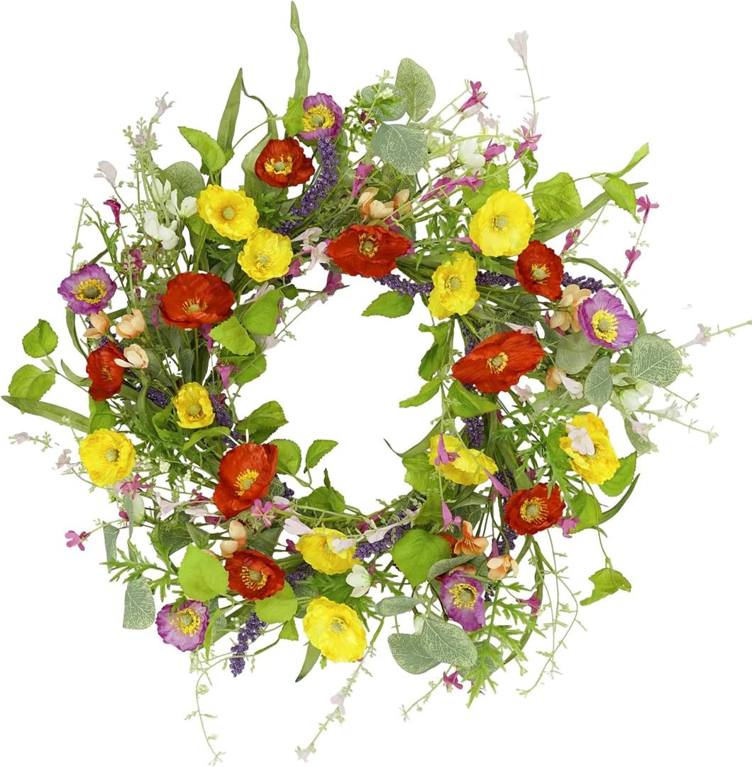 YNYLCHMX 18" Spring Summer Wreaths for Front Door, Artificial Floral Wreath with Green Eucalyptus Leaves, Green Foliage Wreath for Wall Window Farmhouse Party Holiday Home Decor