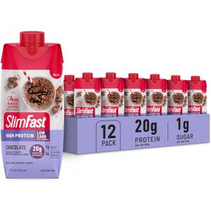 SlimFast Protein Shake, Chocolate- 20g Protein, Meal Replacement Shake Ready to Drink, High Protein with Low Carb and Low Sugar, 24 Vitamins and Minerals, 12 Count (Pack of 1) (Packaging May Vary)