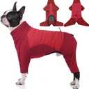 BRKURLEG Full Body Dog Winter Coat Warm Fleece Pullover Pajamas, Four Legs Covered Windproof Dog Jacket for Small to Large Dogs, Turtleneck Dogs Snowsuit, Pet Cold Weather Clothes, Red XS