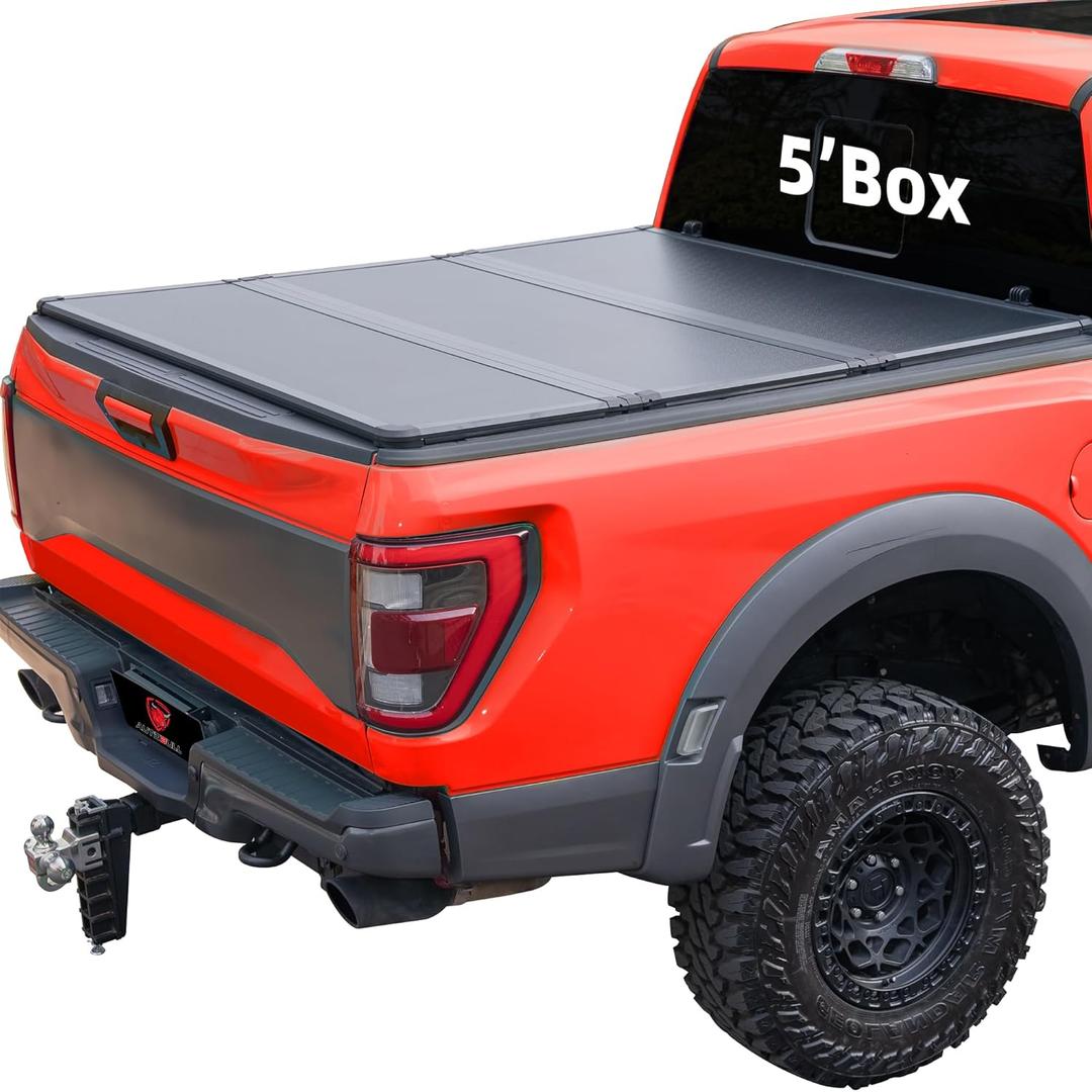 Hard Top Tri Fold tonneau Cover Compatible with 2020-2025 Jeep Gladiator JT 5ft Bed (60.3") w/or w/o Trail Rail System, Alloy Steel and Fiberglass Made
