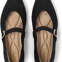 Women's Pointed Toe Knit Mary Jane Ballet Flats for Office Casual Wear Stretchy Dressy Slip-On Shoes with Arch Support (9, Black)