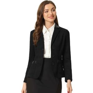 Allegra K Faux Suede Blazer for Women Lapel Collar Button Front Long Sleeve Jacket Casual Office Wear S