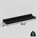 WOPITUES Floating Shelves 24 inch with Gold Metal Guardrail, Shelves for Wall Decor Set of 3, Wall Shelves for Bedroom, Bathroom, Kitchen, Living Room, Plants, Picture Frames, Art- Black