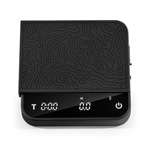 Mini Coffee Scale with Timer Digital Barista Weight Scale with Designer-Patterned Tamper Mat, 0.1g High Precision, Portable & Rechargeable for Espresso, Pour Over, Drip, and Kitchen Brewing Use (Black)