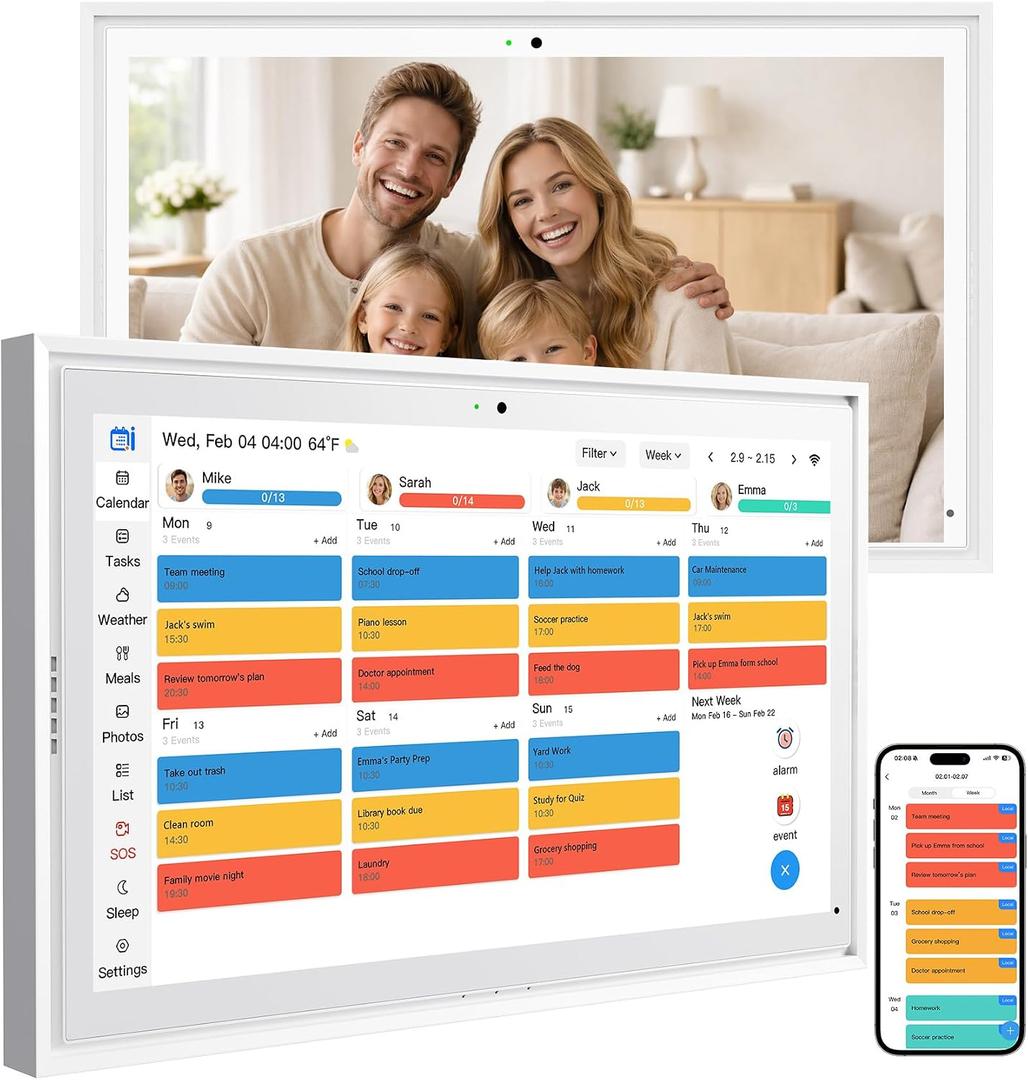 15.6 Inch Digital Calendar Touchscreen, Smart Family Electronic Calendar & Wall Planner with Schedule, Chore Chart, Meal Planner, Tasks, Wall & Desk Display, Digital Picture Frame Mode, 15.6 Large Screen