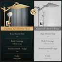 Shower Head,12'' Rain Shower Head with 11'' Adjustable Extension Arm and 5 Settings High Pressure Handheld Shower Head Combo,Powerful Shower Spray Against Low Pressure Water-Brushed Gold
