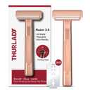 Dual-Blade Safety Razor with Pivoting Head, Reusable Metal Razors for Women, with 10 Double Edge Blades, Smooth Close Clean Shave, Rose Glod