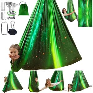 Sensory Swing for Kids Indoor & Outdoor Double Layer Therapy Cuddle Hammock Chair with 360 Swivel Hanger Kit Adjustable Swing for Child and Adult with Aspergers Autism ADHD (Aurora Green)