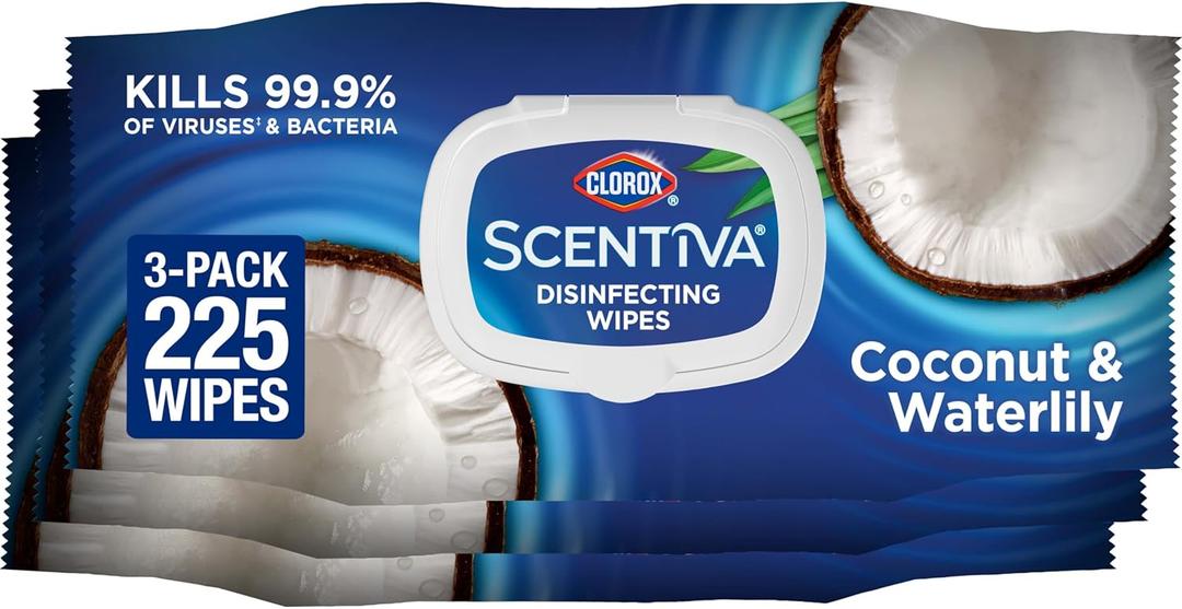 Clorox Scentiva Wipes, Bleach Free Cleaning Wipes - Pacific Breeze & Coconut, 75 Count (Pack of 3) (Coconut and Waterlily)