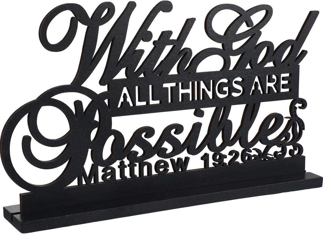 Jetec Inspirational Table Art with God All Things Are Possible Positive Sign Home Table Decoration, Motivational Centerpieces Letter Sign Wooden for Faith Motivational Decor (with Lord Possible)