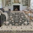 HUGEAR Area Rug 8x10 Vintage Black Machine Washable Living Room Rugs Distressed Retro Floral Vacuumable Low Pile Carpet Bedroom Office Dining Farmhouse Playroom Non Slip