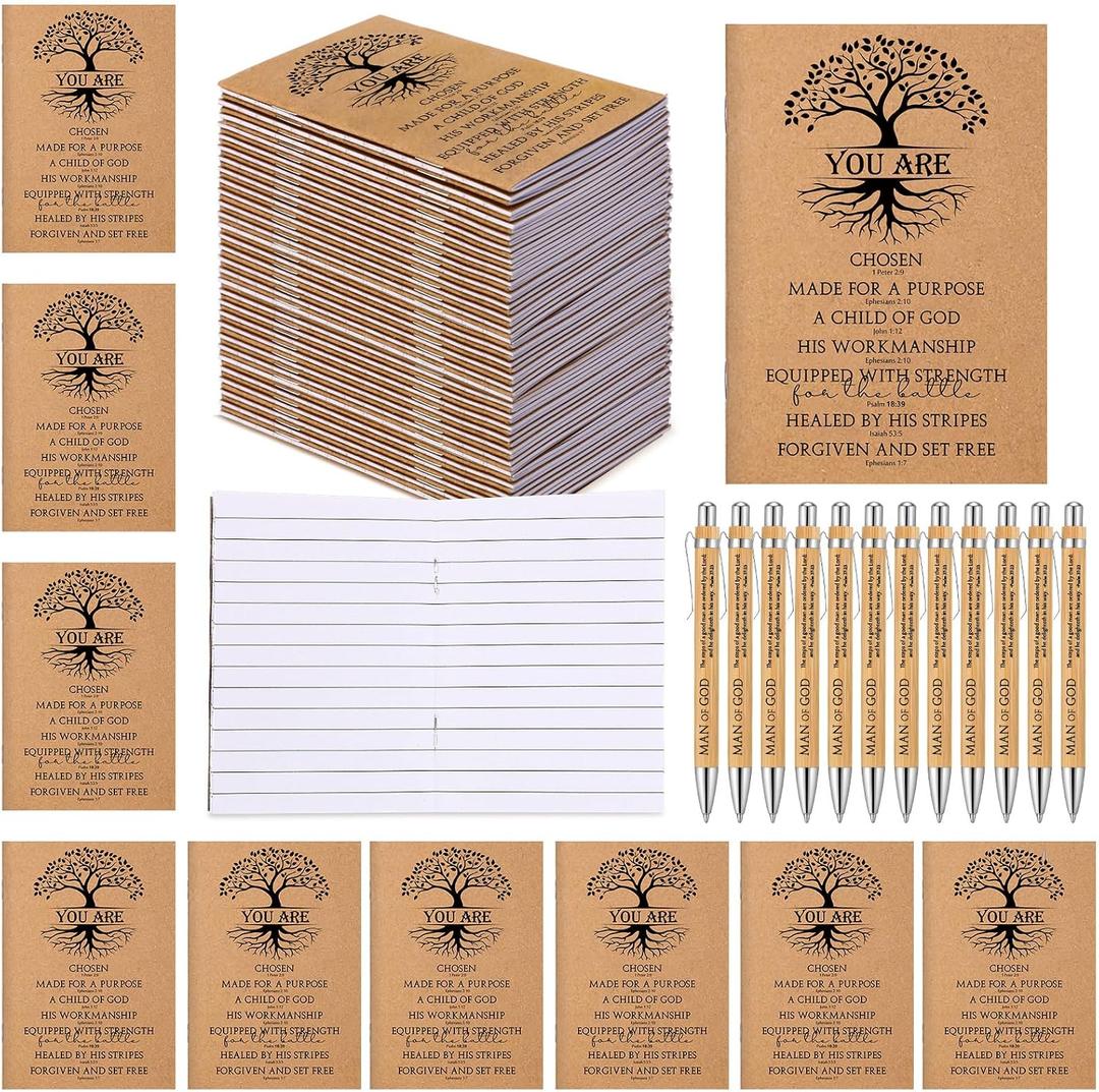 Sinload 15 Sets Christian Notebooks Bulk Gift for Church Bible Verse Journal Mini Religious Notepad Bamboo Pens Bible Study Groups Supplies Christian Gift for Men Women Church Member Religious Family