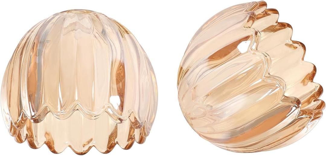 Tulip Lamp Shades Replacement, 5" Dia. * 4.25" H Amber Glass Sconce Shade Heavy and Thick for Wall Sconces Pendant Lights Chandelier, 2 Pack