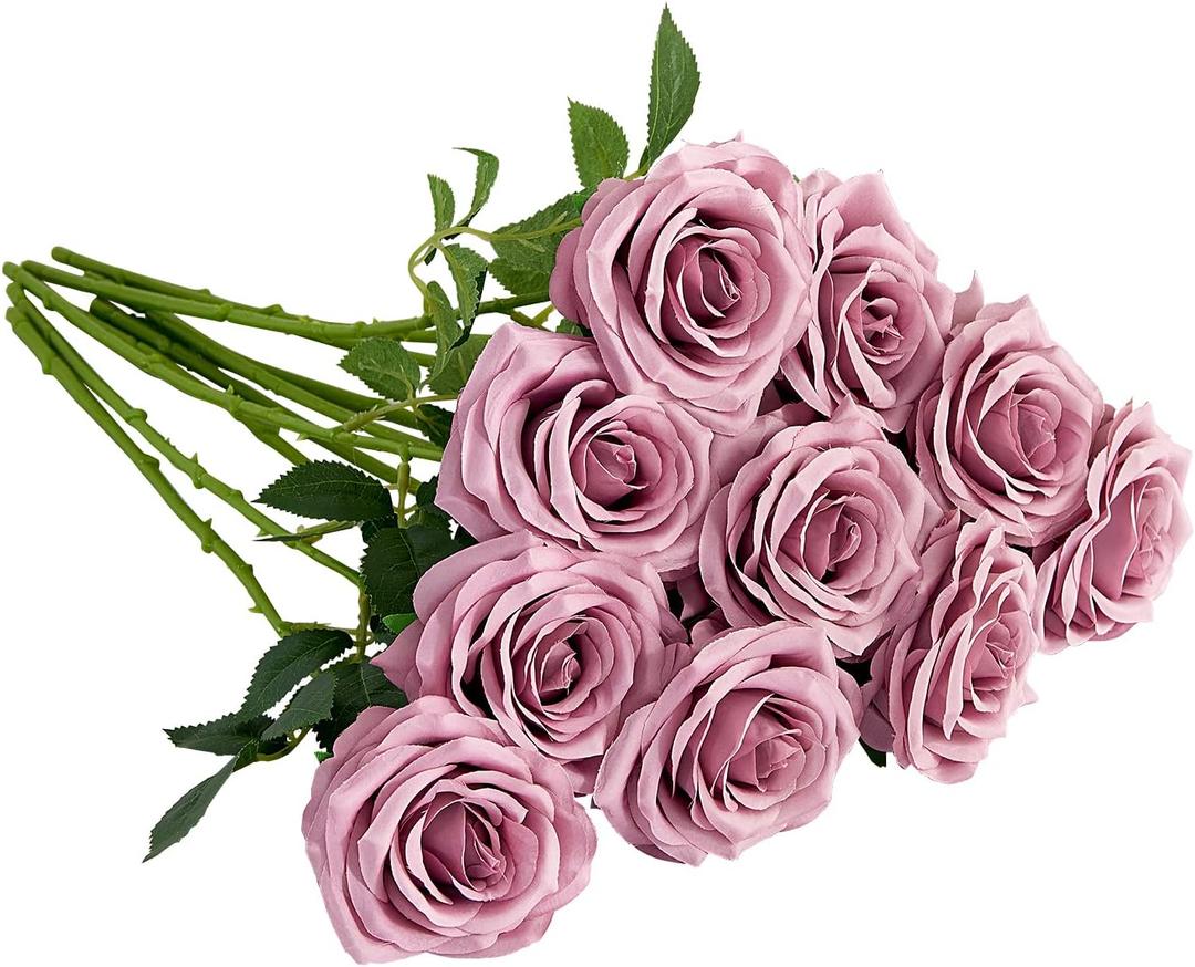 IUKnot Artificial Rose 10pcs Open Flower Bouquet Faux Rose Stems for Wedding Arrangement, Bridal Bouquet, Centerpiece, Fake Faux Silk Flowers (Mauve)