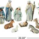 Glitzhome 12Pcs Nativity Figurines Sets for Christmas Indoor, Deluxe Blue Resin Christian Nativity Set Xmas Nativity Scene Tabletop Ornaments Miniatures Statue Nativity Figures Collectible 10" x 26"