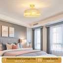 Modern Crystal Ceiling Light Fixture, Semi Flush Mount Ceiling Light, Brushed Brass Hallway Lighting Fixtures Chandelier, Crystal Chandelier for Kitchen Bedroom Dining Room Closet, 5-Light, 16 Inch