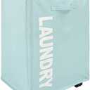 Surblue Slim Laundry Basket with Wheels Collapsible Laundry Hamper with Handle Home Corner Storage Bins Foldable Waterproof Rolling Dirty Clothes Hamper, SkyBlue, XL