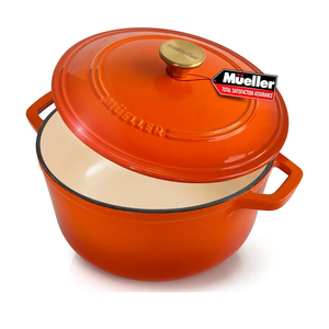 MÜELLERHOME 6 Quart Enameled Cast Iron Dutch Oven for Bread Baking, Heavy-Duty Oven-Safe up to 500° F, & Across All Cooktops, House Warming Gifts New Home, Cast Iron Cookware, Gifts for Women, Orange