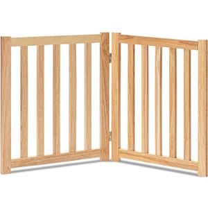 LZRS 2-Panel Wooden Free Standing Foldable Dog Gate Indoor  Solid Hardwood 24" High, Step-Over Safety Pet Gate for Doorways, Stairs & Small Spaces - Indoor Use, Natural