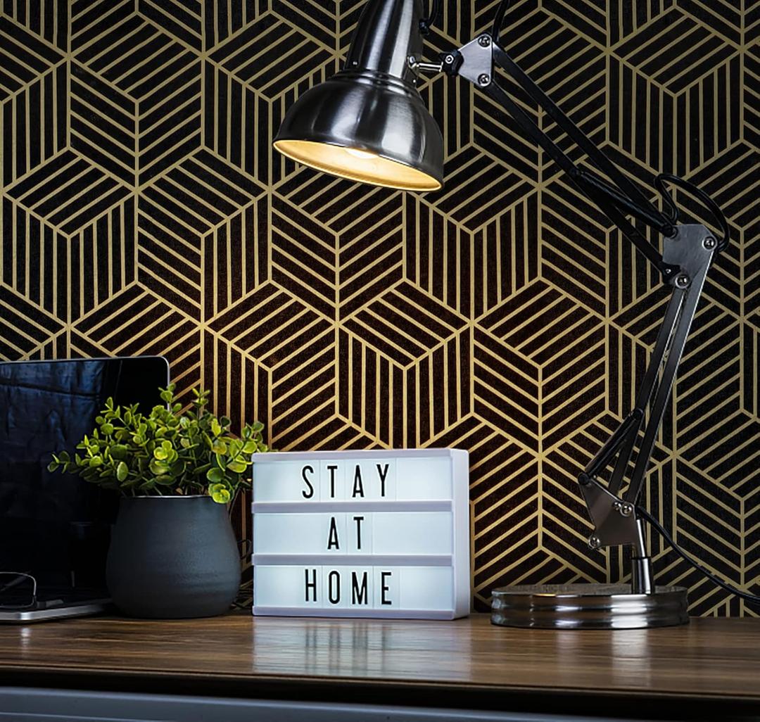 CiCiwind Geometric Wallpaper Peel and Stick Wallpaper Black and Gold Striped Hexagon Wallpaper Removable Self Adhesive Wall Paper Textured Contact Paper for Bedroom Bathroom Walls 15.7"x393"