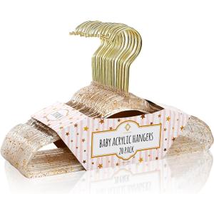 Concepts 20 Pack Premium Heavy Duty Gold Glitter Acrylic Kids Hangers, Elegant for Baby Nursery Space-Saving Non-Slip Clothes Hangers with Gold Hook