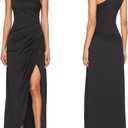 Capuffy Women's Sexy One Shoulder Long Formal Dress Ruched Waist High Split Cocktail Wedding Guest Party Maxi Dress 02 (Medium, Black)