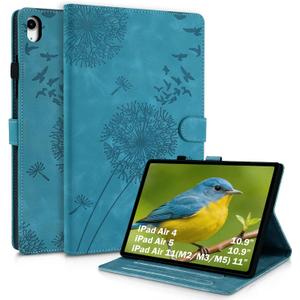 ipad air 4th/5th generation case(10.9"), Compatible with iPad Air 11 inch Case(M2/M3/M5, 11"), Dandelion Cover with Kickstand for Pencil Holder, Magnetic Closure and Precise Cutouts Leather Cover Blue