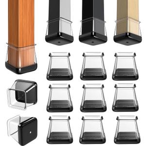 GICUNK Chair Leg Floor Protectors Furniture Sliders for Hardwood Floors and Carpet Silicone Non Slip Reduce Noise 28 Pcs Clear Square XL Fit:1-1/2" ~ 1-3/4"